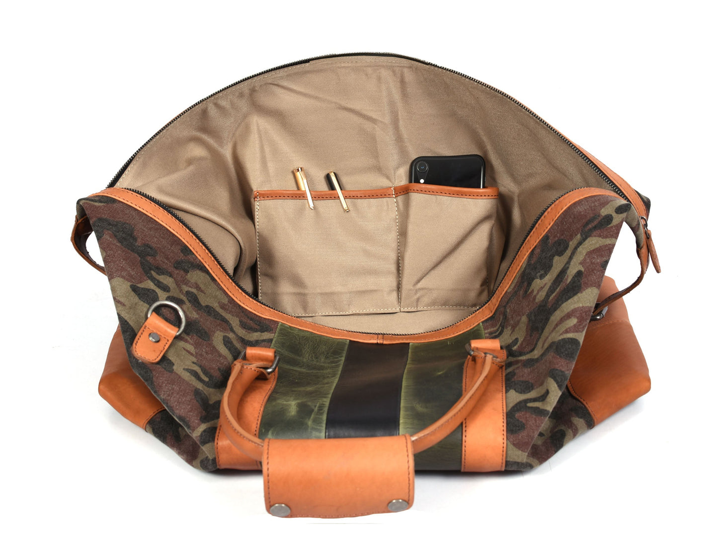 Tolredo Leather Canvas Duffel Bag - Camo Green - www.Shopthatapp.com
