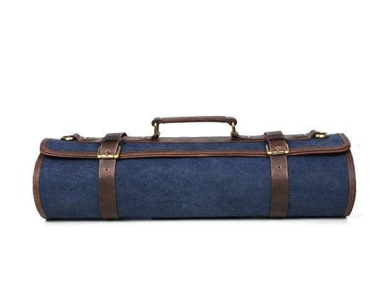 Turin Leather Canvas Chef Knife Roll Abyss Blue 10 Slot ( KR-68B ) - www.Shopthatapp.com