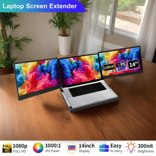 TUTT 14'' Portable Monitor | Laptop Base | 360° Rotation Stand, Multi-Position | F3 for 12-17” Laptop Built-In Speaker | All Devices Compatible with Converter Cable (H5 Included)