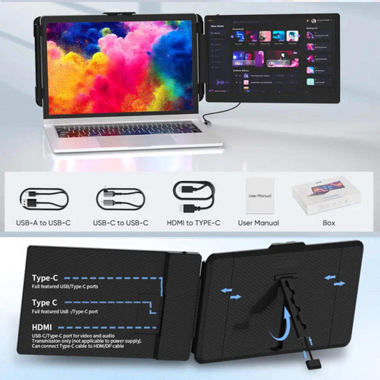 TUTT S1 Mini Portable Laptop Monitor Screen Extender 12 Inch FHD 1080P IPS with Built-in Stand and Speakers, HDMI/Type-C Plug and Play Display for 13"-17" Laptop