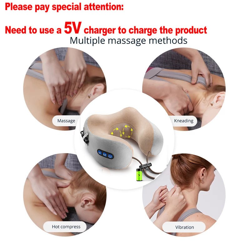 Oreiller de massage électrique portable en forme de U pour le cou