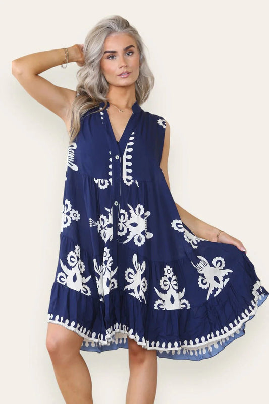 Umi Printed Sleeveless Smock Dress - www.Shopthatapp.com