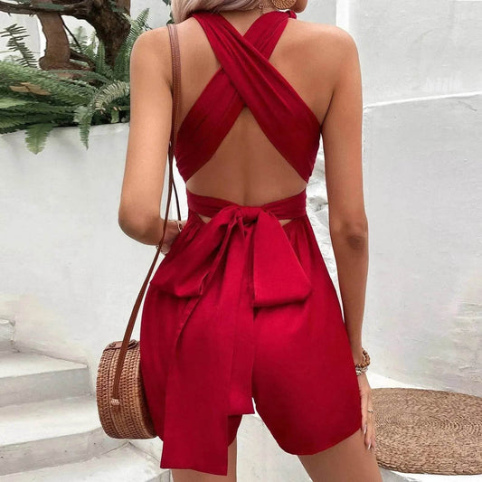 V-neck Charming Lace-up Waist Backless Elegant Sweet Women's Jumpsuit - www.Shopthatapp.com