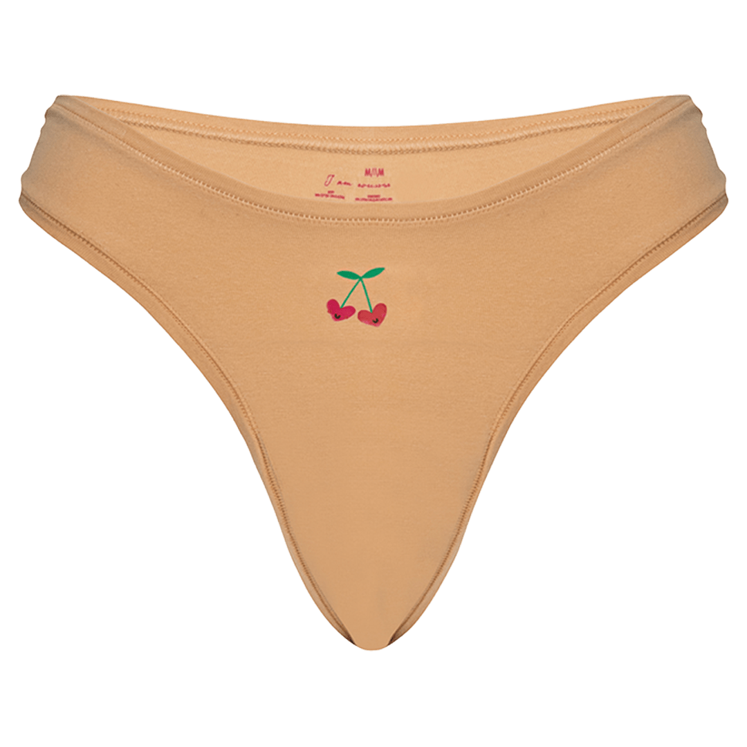 Cheeky Cherry Leakproof Thong Liner in soft fabric with cherry logo for all-day comfort