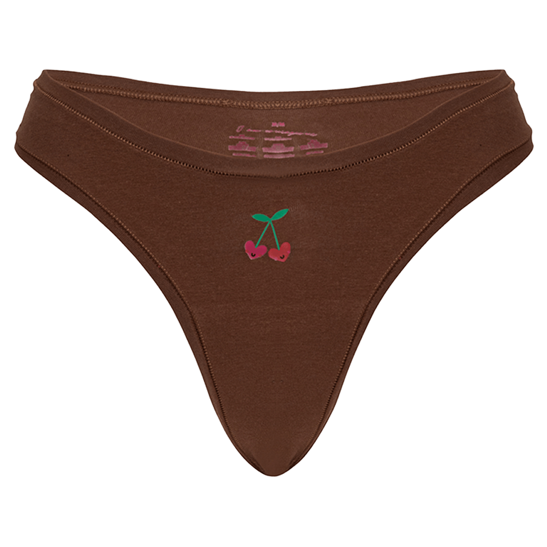 Cheeky Cherry Leakproof Thong Liner in Brown with Cute Cherry Design for Everyday Comfort