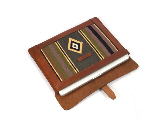 Vintage bohemian Leather Mac Book Sleeve - Caramel Brown - www.Shopthatapp.com