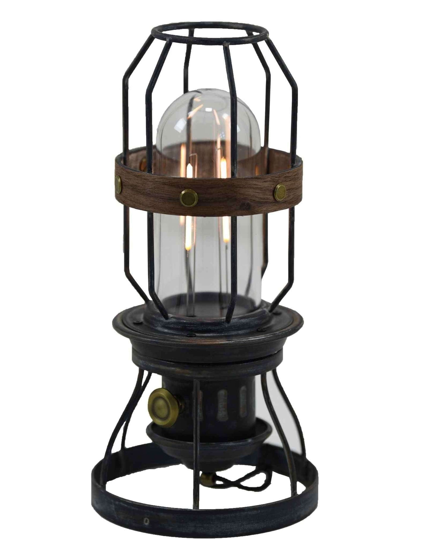 Peterson Housewares vintage grey camping lantern with a glass bulb protector and rustic metal base
