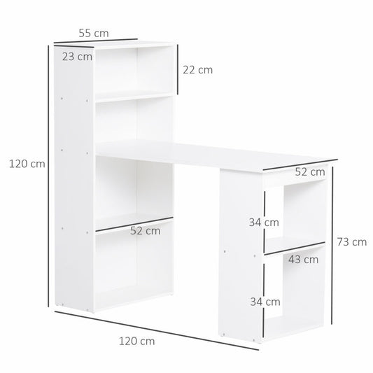 120cm Modern Computer Desk Bookshelf Study Table Workstation PC Laptop Writing Home Office 6 Shelves White - www.Shopthatapp.com