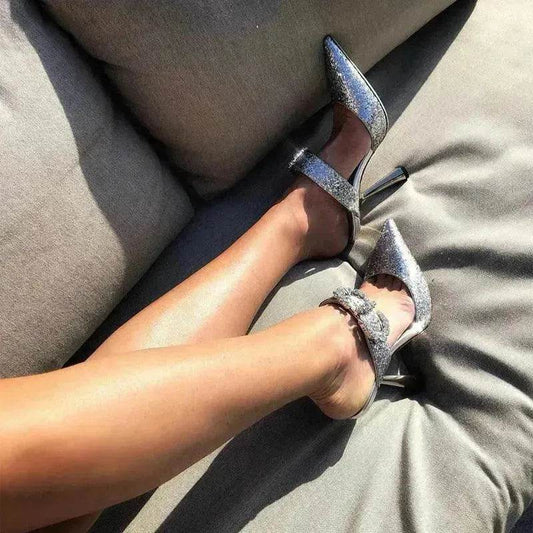 Women Baotou Rhinestone Pointed High Heel Shoe - www.Shopthatapp.com