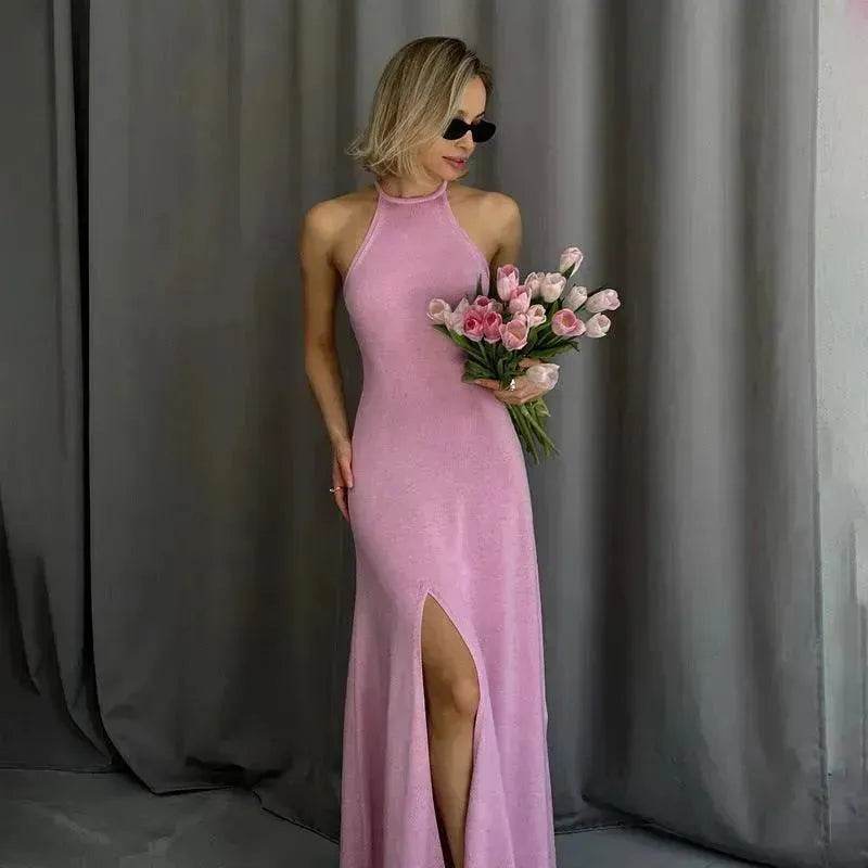 Women Fashion Halter Split Sleeveless Charming Slim Fit Dress - www.Shopthatapp.com