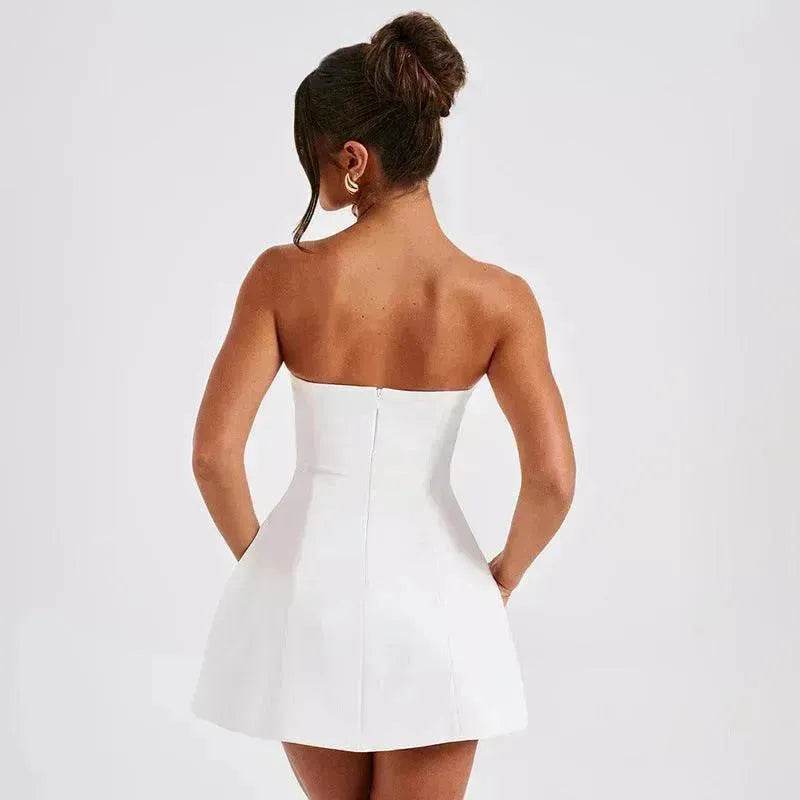 Women Fashion Tube Dress Summer Solid Color Backless Slim Short Party Dress - www.Shopthatapp.com
