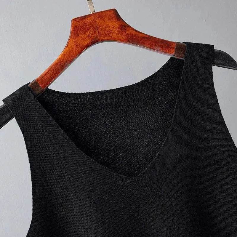 Women's Inverness V-neck Base Knitwear Wide-leg Trousers Three-piece Set - www.Shopthatapp.com