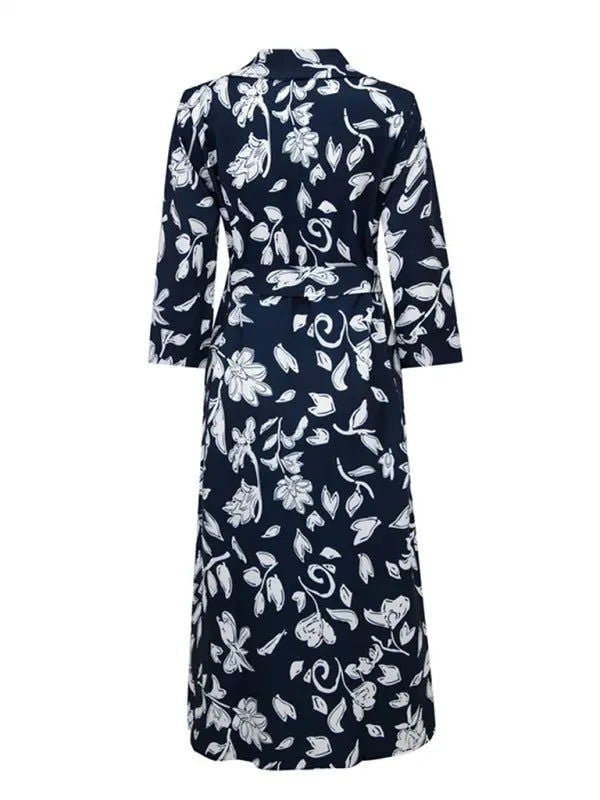Women's Printed Cropped Sleeves Casual Mid-Length Shirt Dress - www.Shopthatapp.com