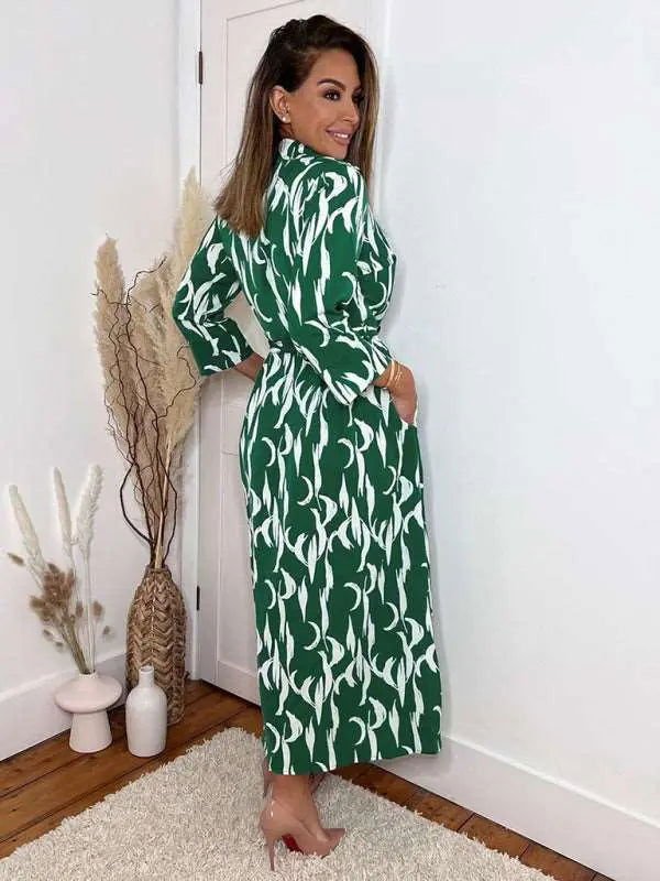 Women's Printed Cropped Sleeves Casual Mid-Length Shirt Dress - www.Shopthatapp.com