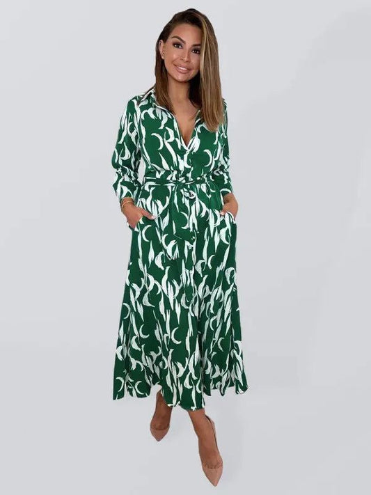 Women's Printed Cropped Sleeves Casual Mid-Length Shirt Dress - www.Shopthatapp.com