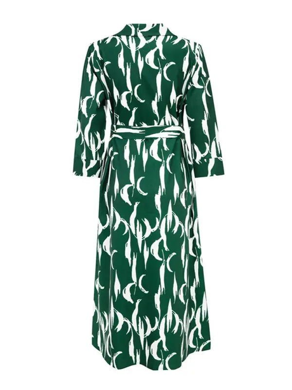 Women's Printed Cropped Sleeves Casual Mid-Length Shirt Dress - www.Shopthatapp.com