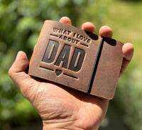 Handcrafted Canadian leather products including a personalized Dad wallet for a unique gift