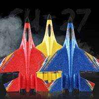 Colorful Canadian toys and games collection featuring vibrant toy jets in red, yellow, and blue