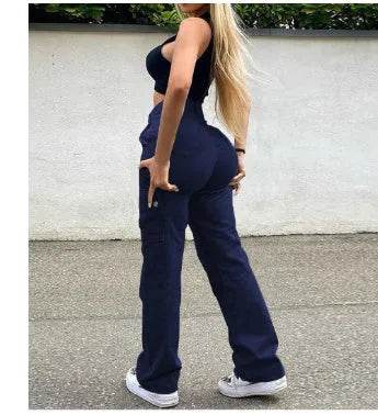 Straight Leg Cargo Pants Women High Waist Casual Baggy Pants - www.Shopthatapp.com