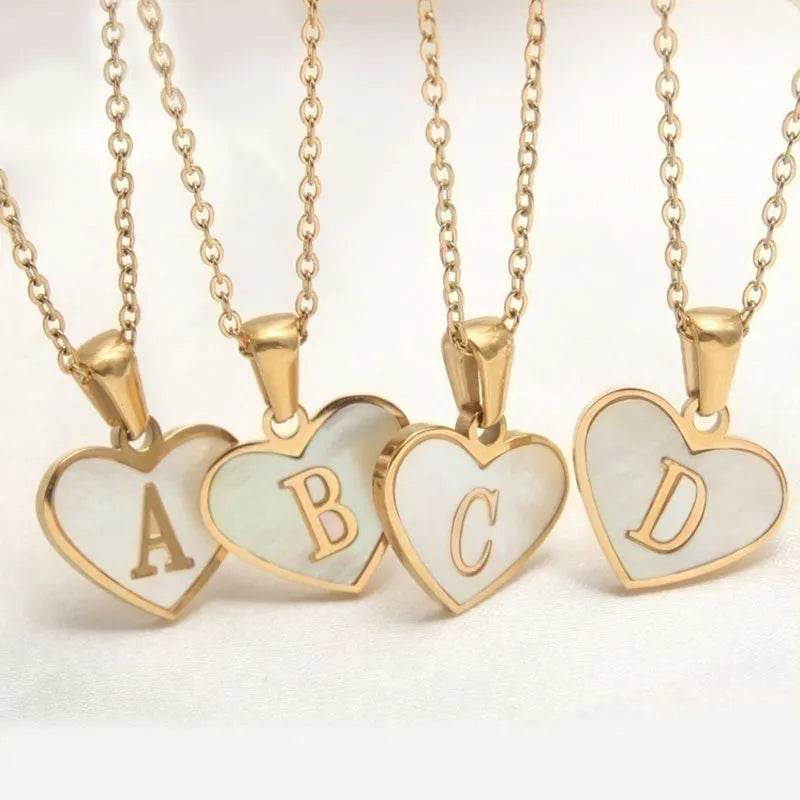 26 Letter Heart-shaped Necklace White Shell Love Clavicle Chain Fashion Personalized Necklace For Women Jewelry Valentine's Day - www.Shopthatapp.com