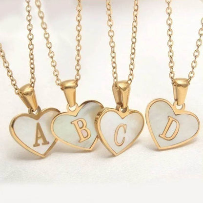 26 Letter Heart-shaped Necklace White Shell Love Clavicle Chain Fashion Personalized Necklace For Women Jewelry Valentine's Day - www.Shopthatapp.com