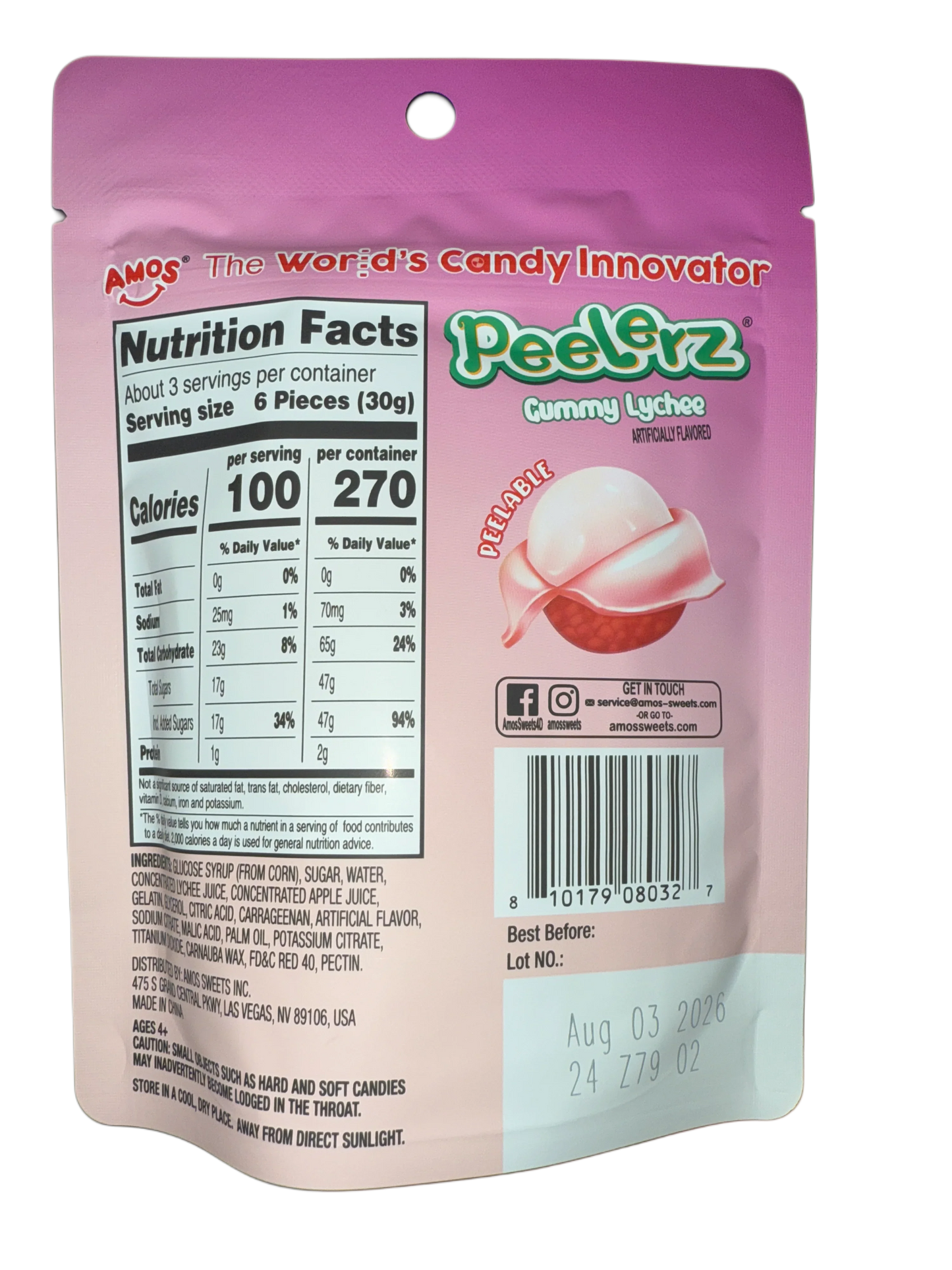 Amos Peelerz Gummy Lychee 85G - U.S Edition - www.Shopthatapp.com