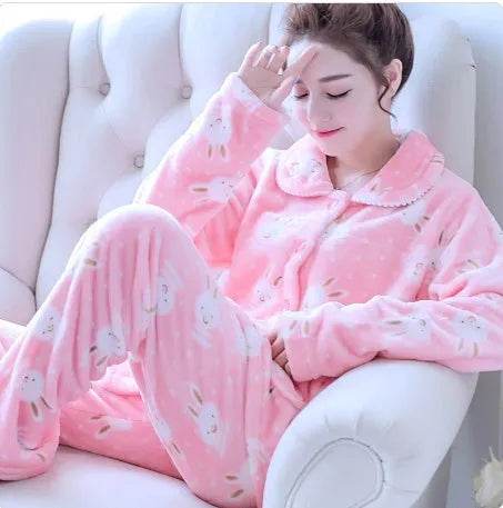 Women Coral Velvet Fleece Pajamas Fall Winter Loungewear Flannel  Sleepwear - www.Shopthatapp.com