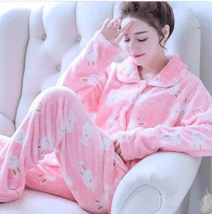 Women Coral Velvet Fleece Pajamas Fall Winter Loungewear Flannel  Sleepwear - www.Shopthatapp.com