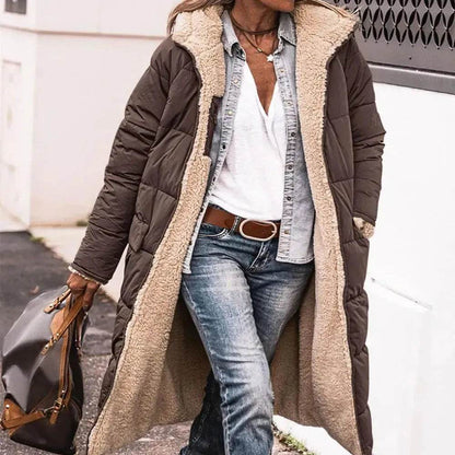 Classy Fleece lined Long Hooded Puffer Winter coat for women - www.Shopthatapp.com