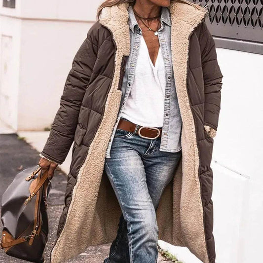 Classy Fleece lined Long Hooded Puffer Winter coat for women - www.Shopthatapp.com