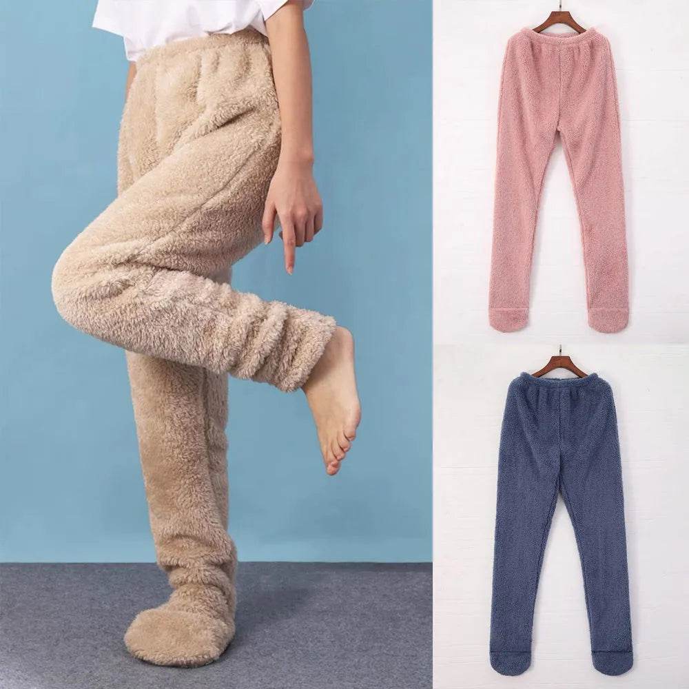 Women Coral Fleece Socks Leggings Winter Warm Sleepwear Ankles Knees Guard Women Home Pants Thick Pajamas Pant - www.Shopthatapp.com
