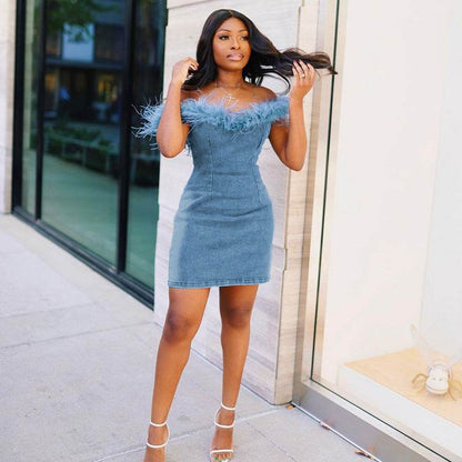 Women's Dress Fashion Denim Off-shoulder - www.Shopthatapp.com