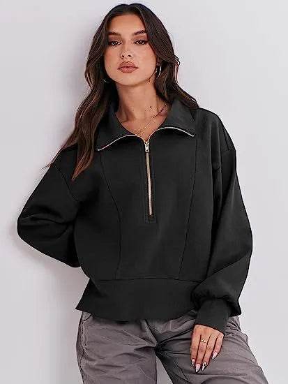 Women's Half Zipper Pullover Long Sleeve Sweatshirt - www.Shopthatapp.com