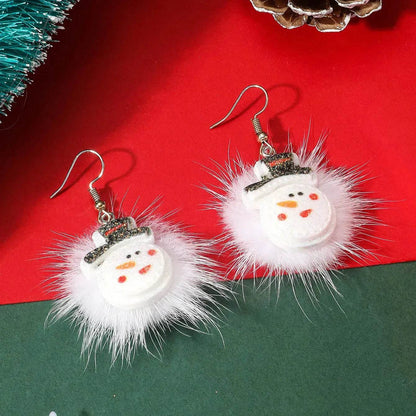Winter Snowflake Hair Ball Earrings Ins Cute Christmas Elk Santa Claus Stock Element Earrings Women Jewelry - www.Shopthatapp.com