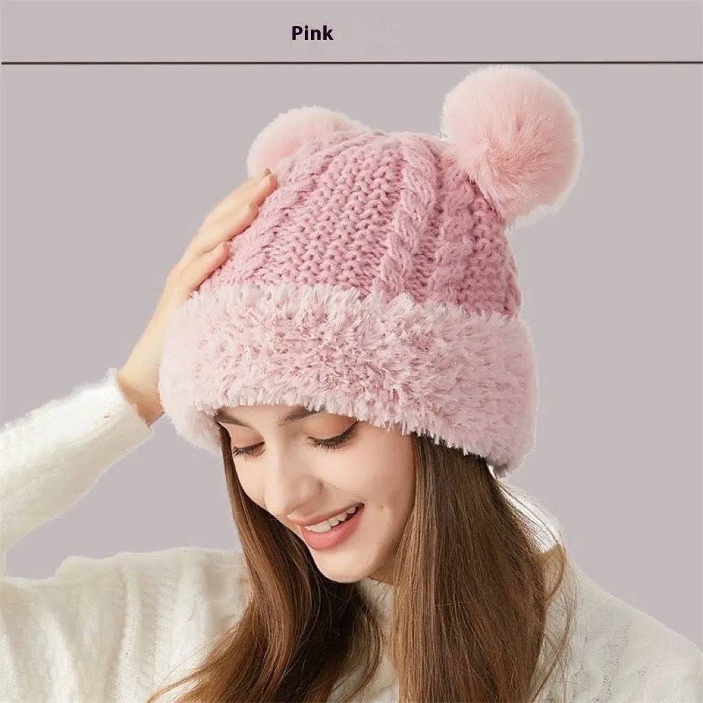 Women Winter Cute Fur Ball Knitted Beanie Hat Outdoor - www.Shopthatapp.com