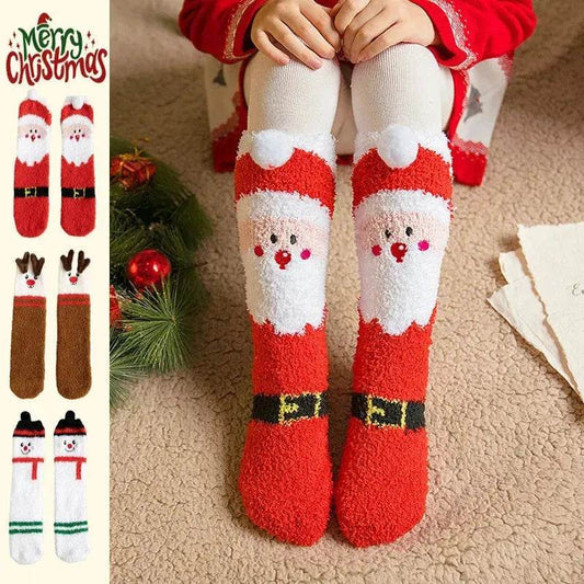 Child Christmas Socks Winter No-shedding Cute Elk Elk Santa Claus Snowman Sleeping Floor Coral Fleece Socks - www.Shopthatapp.com