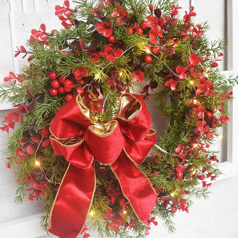 Artifical Cherry Pattern Wreaths Christmas Wreath Red Door Wreath Wall Hanging Garland Ornaments Rattan Circle Wall Decoration - www.Shopthatapp.com