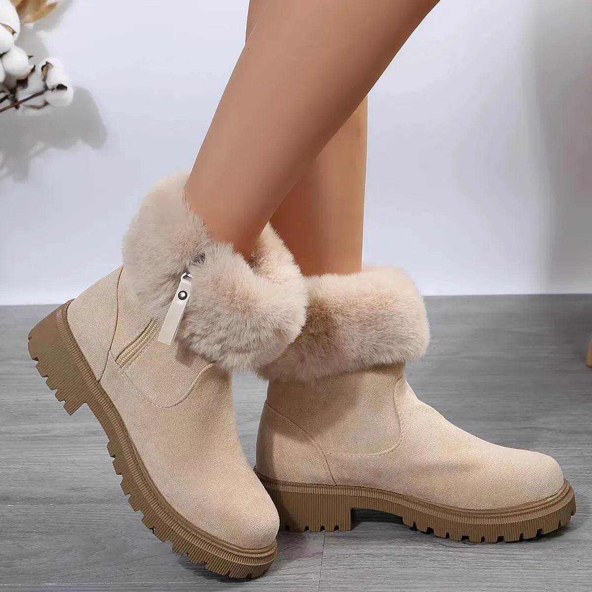 Warm Plush Boots Winter Fashion Side-Zipper Snow Boot For Women Outdoor Thickened Low-heeled Shoes - www.Shopthatapp.com