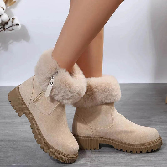 Warm Plush Boots Winter Fashion Side-Zipper Snow Boot For Women Outdoor Thickened Low-heeled Shoes - www.Shopthatapp.com