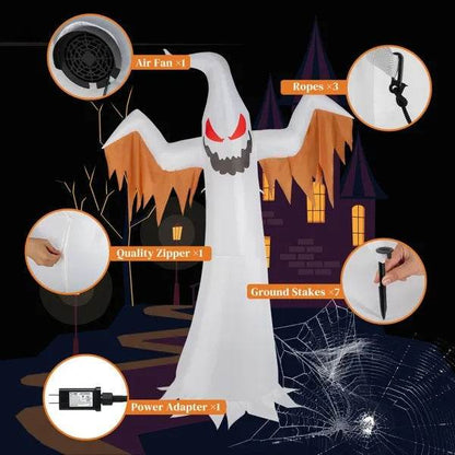 12ft 4pcs LED Lights Giant Scary Ghost Flames And Flashing Red Eyes Inflatable Halloween Decoration - www.Shopthatapp.com