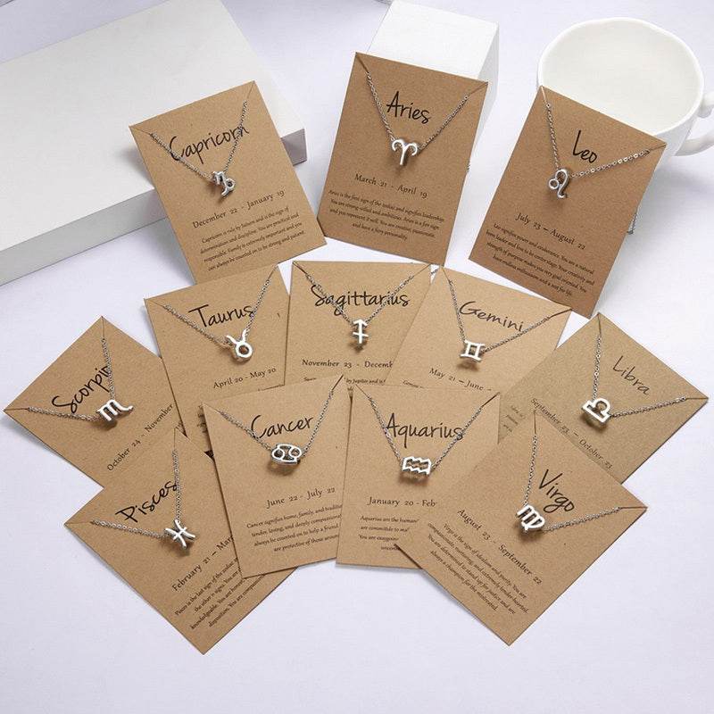 12 Zodiac Sign Necklaces With Gift Card Constellations Pendant Necklace Jewelry - www.Shopthatapp.com