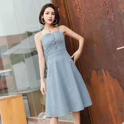 Women Summer Ins Super fashion Skirt dress  Spaghetti strap Midi skater dress - www.Shopthatapp.com