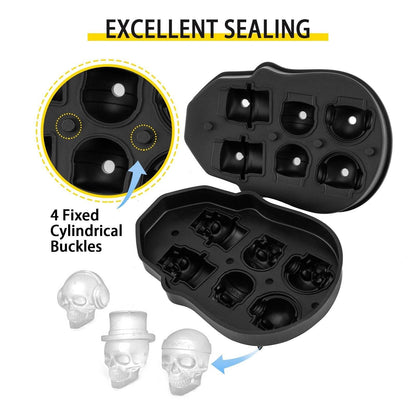 Skull Ice Cube Tray, 6-Grid Skull Ice Ball Maker, Flexible Black Silicone Ice Tray With Lid & Funnel, Skull Ice Cubes In 3 Distinct Patterns For Beverages & Chocolates On Parties & Holidays - www.Shopthatapp.com