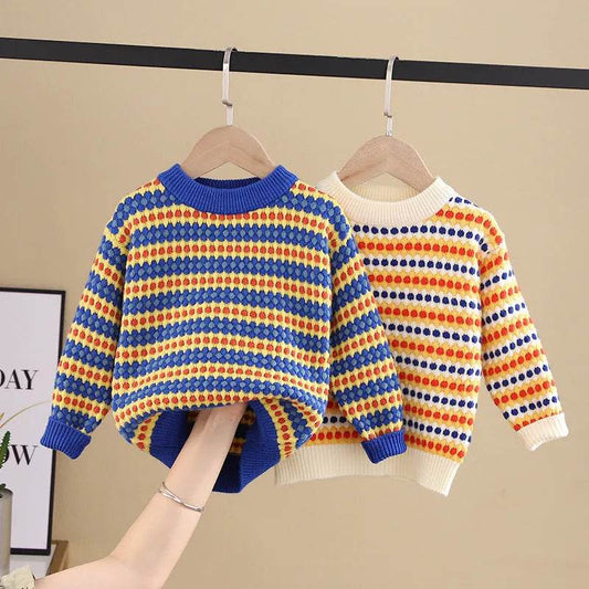 Children Rainbow Stripes Baby Round Neck Pullover Sweater Kids - www.Shopthatapp.com
