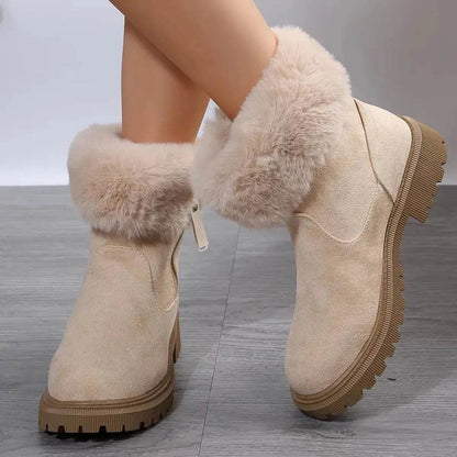 Warm Plush Boots Winter Fashion Side-Zipper Snow Boot For Women Outdoor Thickened Low-heeled Shoes - www.Shopthatapp.com