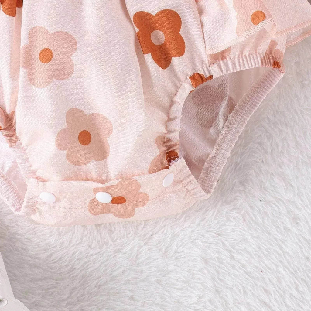 One-piece Romper Pants Bow Headdress Suit Baby girl casual pink romper with head bowtie - www.Shopthatapp.com