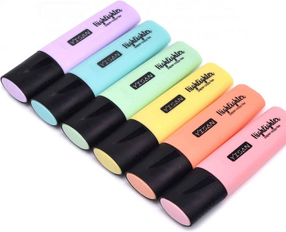 6 x Assorted Pastel Highlighter Pens - Vivid Pastel Marker School - and Office