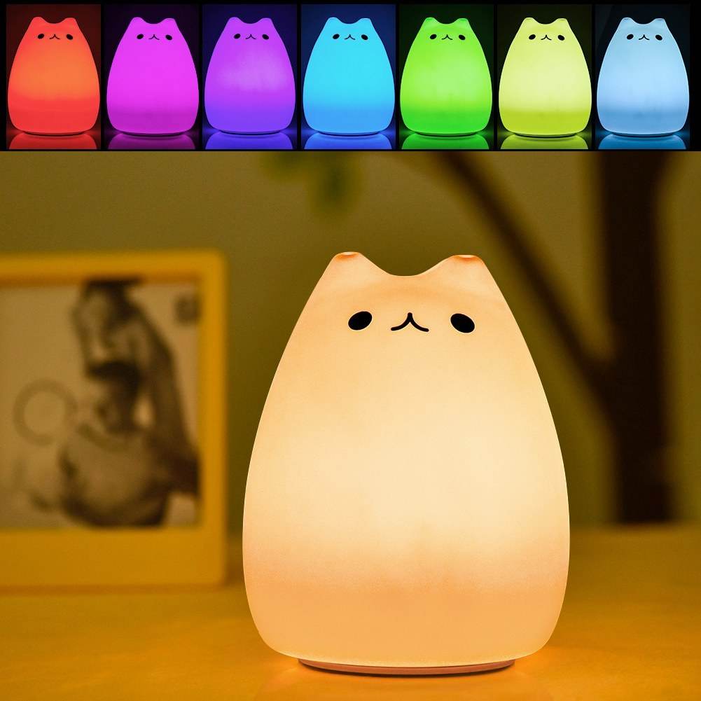 Children Night Light, EECOO Cute Cat Lamp Soft Silicone Sensitive Tap Control Decompression Toy - www.Shopthatapp.com