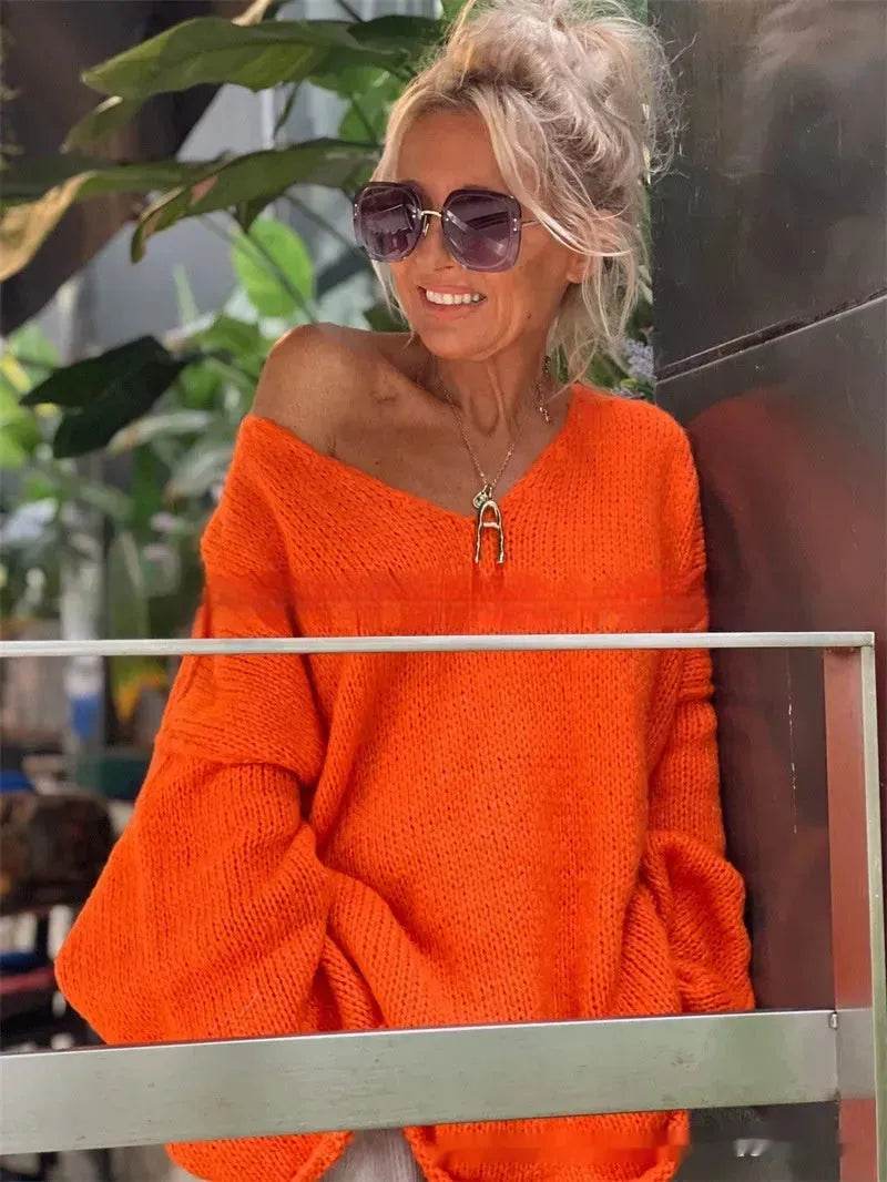 Women's Fashion V-neck Long-sleeve Knitwear 2-color Sweater dress - www.Shopthatapp.com
