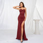Elegant strapless Slit Long Sequin dress Formal Evening dress - www.Shopthatapp.com